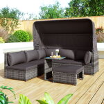 Salon de jardin modulable en rotin pe avec auvent, table et tabouret, r�sistant aux uv et intemp�ries, ...