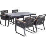 Salon de jardin noir table 150 x 90 cm et de 4 chaises en aluminum et polyester avec coussins d'assise ... Salon de jardin noir table 150 x 90 cm et de 4 chaises en aluminum et polyester avec coussins d'assise ...