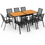 Salon de jardin poly extensible table 90 - 180 cm et 8 chaises bois et noir