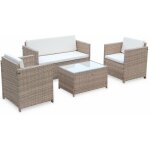 Salon de jardin en rsine tresse 4 places perugia - 1 canap. 2 fauteuils. une table basse naturel / ...