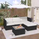 Salon de jardin en r�sine tress�e - canap� d'angle ext�rieur avec table basse - 4 places - noir