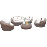 Salon de jardin en r�sine tress�e marron : canap�, 2 fauteuils et table basse - whiteheaven de mylia
