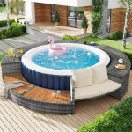 Salon de jardin rond avec canap� lounge pour spa et piscine, ensemble de meubles de terrasse avec coussins ...