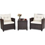 Costway salon de jardin en rotin - 3 pi�ces - charge 180kg - 2 fauteuils et table basse avec plateau ...