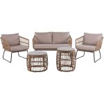 Beliani - salon de jardin en rotin naturel clair 3 fauteuils et 2 tables rondes 4 places boho et rustique ...