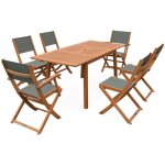Salon de jardin savane extensible - almeria - table 120 / 180cm avec rallonge. 2 fauteuils et 4 chaises. ...