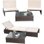 Mucola - salon de jardin, suite 2er table fauteuil chaise longue bain de soleil poly - rotin marron