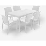 Salon de jardin table 150x90cm 6 chaises blanches sunrise light