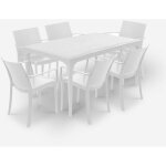 Salon de jardin table 150x90cm 6 chaises blanches sunrise light