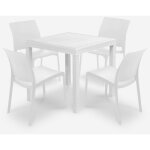 Salon de jardin table 80x80cm rotin + 4 chaises blanches nisida light