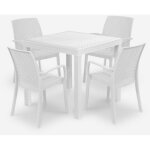 Salon de jardin table 80x80cm rotin + 4 chaises blanches nisida light