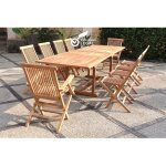 Salon de jardin teck massif 10 - 12 personnes table rectangulaire 8 chaises 2 fauteuils kajang