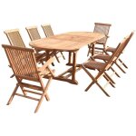 Salon de jardin teck massif 8 � 10 personnes - table ovale + 8 chaises kajang