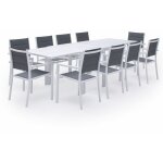 Happy garden - salon de jardin venezia extensible en textil�ne gris 10 places - aluminium blanc