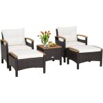 Costway salon de jarin 5 pcs en polyrotin anti - uv, 2 - 4 personnes avec coussins, 2 fauteuils, 2 tabourets ...