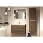 Sanitaire - meuble vasque jupiter 3. 0 bois fonc� 80cm avec miroir reflet