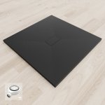 Saniverre - baya receveur de douche 100 x 100 cm noir extra - plat aspect pierre + bonde centrale incluse ...