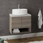 Oslo meuble 2 portes pour vasque  poser chne fum & plan gris bton largeur 60 cm