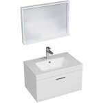 Saniverre - rubite meuble salle de bain simple vasque 1 tiroir blanc largeur 70 cm + miroir cadre