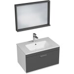 Saniverre - rubite meuble salle de bain simple vasque 1 tiroir gris anthracite largeur 70 cm + miroir ...