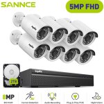 Sannce 5mp kit de videosurveillance 8  camras smart ir vision nocturne ip66 scurit systme 2tb