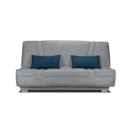Les tendances - comfort bultex banquette clic - clac - 3 places - tissu gris + coussins deco bleu - l193 ...