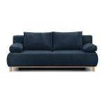 Banquette convertible 3 places mika - velours c�tel� bleu fonc� - coffre de rangement - l 192 x h 84 ...