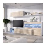 Mobimarket - ensemble meuble séjour living avec vitrine led - décor chene et blanc - l 260 x p 41 x h ... Mobimarket - ensemble meuble séjour living avec vitrine led - décor chene et blanc - l 260 x p 41 x h ...