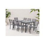 Ensemble repas de jardin : table 180 cm + 8 chaises - structure aluminium - plateau verre tremp� - gris ...