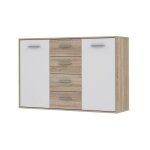Pilvi buffet bas 2 portes 4 tiroirs - blanc et chene sonoma - l 122, 6 x p 34, 2 h 88, 1 cm