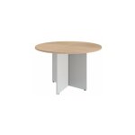 Sans marque - table ronde 120 cm plateau ch�ne clair pieds croix blanc essens - maxiburo