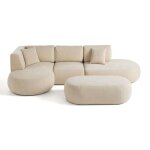 Lisa design - santorini - canap� modulable d'angle gauche + pouf - 5 places - en tissu textur� - beige ...