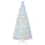 Sapin de no�l artificiel � fibre optique pr� - �clair� 180 cm, blanc avec feuilles iris�es, lumi�res ...