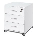 Commode de bureau � trois tiroirs avec roulettes fr�ne blanc 50x41x h70 cm
