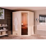 Sauna d'angle intérieur finntherm naturel , 40 mm Épaisseur de paroi 144 x cm Sauna d'angle intérieur finntherm naturel , 40 mm Épaisseur de paroi 144 x cm