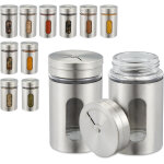Saupoudreuses  pices, lot de 12, 3 tailles de dbit, fentre de contrle, herbes, verre, acier inoxydable ...