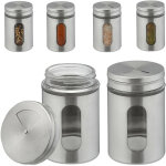 Saupoudreuse  pices, lot de 6, xl, 3 tailles de trou, herbes, 290 ml, verre et acier inoxydable, argent ...