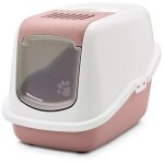 Savic - nestor blanc - rose - bac  litire pour chat avec couvercle - 56 x 39 x 38, 5 cm - 1 pice