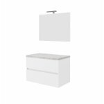 Savinidue - meuble de salle de bain suspendu 80 cm en bois blanc brillant et plateau en b�ton avec vasque ...
