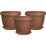 Set de 3 pots  fleurs country star 40 avec soucoupes, en plastique coloris: terre cuite, 39 cm de diamtre, ...