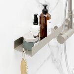Etagère de douche à coller, tablette de douche murale avec rebord, 28 x 9, 5 x 3, 5 cm, aspect inox Etagère de douche à coller, tablette de douche murale avec rebord, 28 x 9, 5 x 3, 5 cm, aspect inox