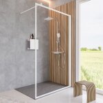 Paroi de douche  l'italienne, cadre srigraphi blanc mat, paroi fixe walk in style industriel, newstyle ...