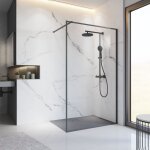 Paroi de douche 100 x 200 cm à l'italienne contoura, profilé noir, paroi fixe walk in, verre 6 mm anticalcaire ... Paroi de douche 100 x 200 cm à l'italienne contoura, profilé noir, paroi fixe walk in, verre 6 mm anticalcaire ...