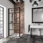 Paroi de douche à l'italienne avec retour pivotant, profilé noir, paroi fixe walk in style industriel, ... Paroi de douche à l'italienne avec retour pivotant, profilé noir, paroi fixe walk in style industriel, ...