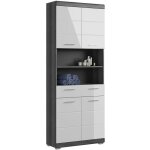 Ebuy24 - scout armoire haute pour salle de bain 4 portes, 1 tiroir, 2 tablettes brillant blanc, enfum. ...