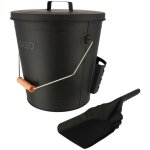 Oxeo ? seau � cendres 24l avec pelle ? acier noir mat ? poign�e en bois pour transport ? diam�tre 35 ...