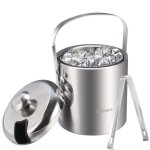 Seau à glace en acier inoxydable 1, 2 l, tonneau à glace double paroi avec couvercle et pince Seau à glace en acier inoxydable 1, 2 l, tonneau à glace double paroi avec couvercle et pince