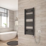 Sche serviette lectrique 100 x 40 cm, anthracite tubes ronds radiateur mural salle de bain avec timing ...