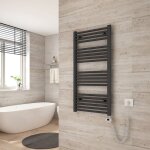 Sche serviette lectrique 100 x 50 cm, anthracite tubes ronds radiateur mural salle de bain avec timing ...