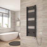 Sche serviette lectrique 120 x 40 cm, anthracite tubes ronds radiateur mural salle de bain avec timing ...